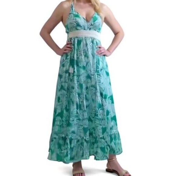 True Destinations Light Teal Tropical Resort Dress NWT S - Picture 3 of 11